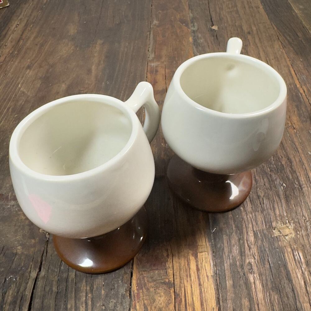Hall MCM Danish Style Coffee Footed Mug White Brown Pedestal Replacement 2Pcs
